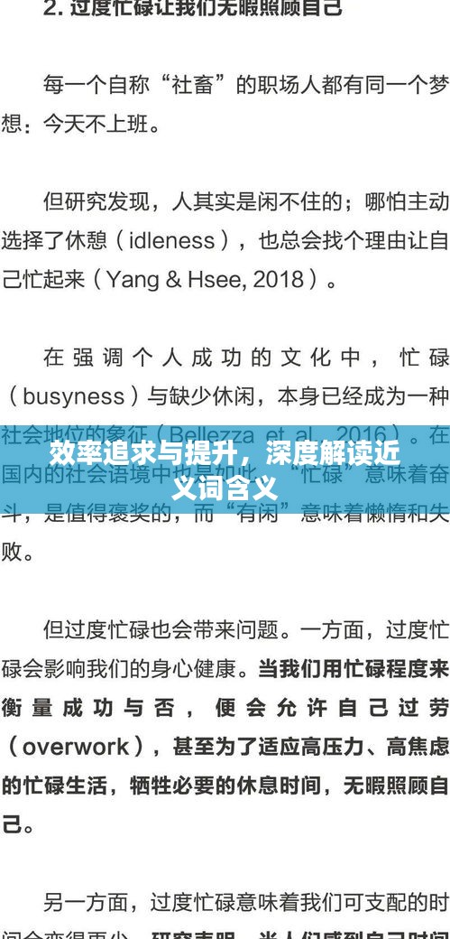 效率追求与提升，深度解读近义词含义